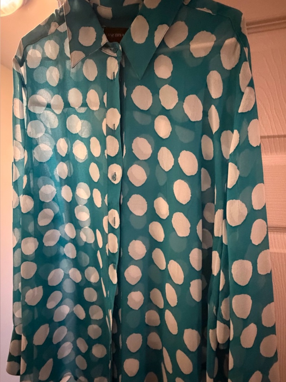 Lane Bryant Teal and White Polka Dot Blouse